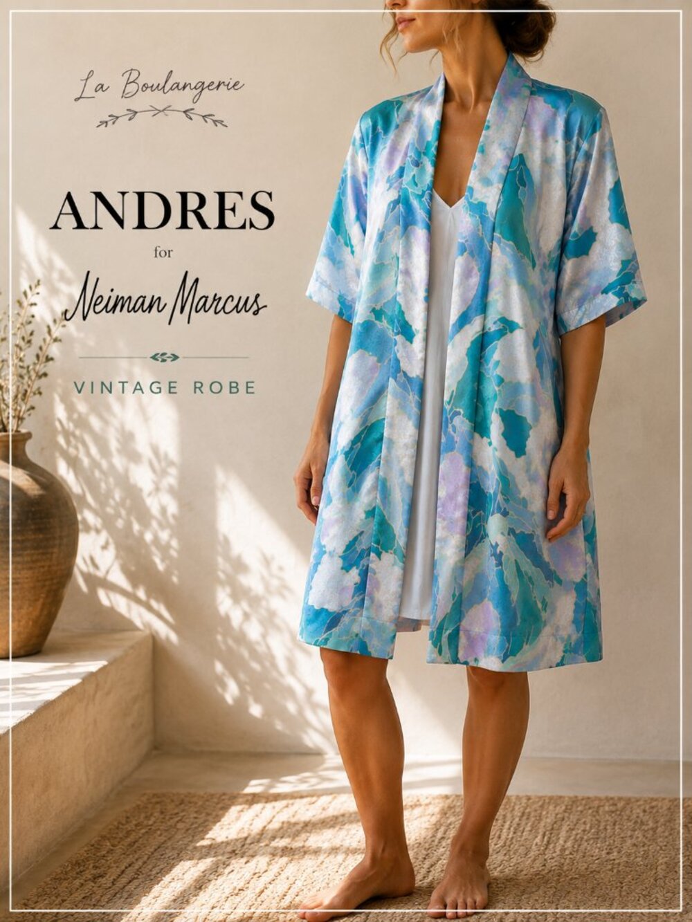 Vintage Robe Kimono Andres Neiman Marcus One Size Colorful Abstract Jacquard